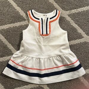 6-12 month Janie and Jack white dress with orange and navy ribbon